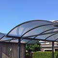 Carport CP20 - RAL - dubbele boog 7060x5000 mm. Kleur aluminium: xxxxx. Type polycarbonaat: xxxxx
