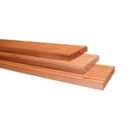 Douglas geprofileerd dekdeel. 1 zijde grof profiel. 1 zijde glad. 2.5x14.5x300 cm onbehandeld