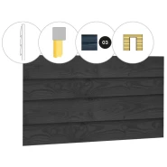 Wand E zweeds rabat enkelzijdig t.b.v. enkele deur 371,0 x 232 cm, zwart geïmpregneerd.