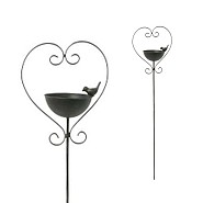 Vogelbad hart op prikker 140 cm metaal bruin