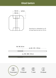 Betonpaal glad met diamantkop 10x10x310 cm, antraciet gecoat, tussenpaal t.b.v. 2 betonplaten