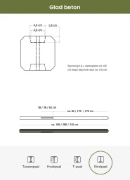 Betonpaal glad met diamantkop 10x10x190 cm, grijs ongecoat, eindpaal t.b.v. scherm 90 cm hoog.