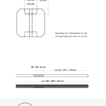 Betonpaal glad met diamantkop 10x10x310 cm, antraciet gecoat, tussenpaal t.b.v. 2 betonplaten