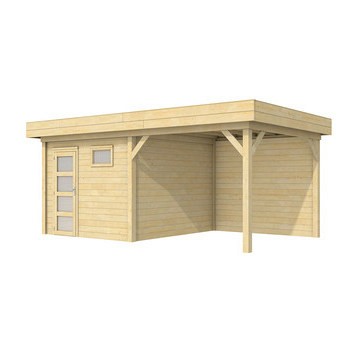 Tuinhuis Tapuit 300x300cm met Luifel 300cm, wit gespoten.