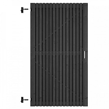 Grenen geschaafd latten deur op verstelbaar frame, verticaal, 178x99x5 cm, zwart gespoten.