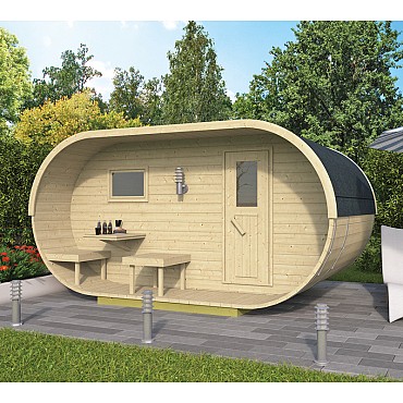 Oval sauna onbehandeld vuren 400x240 cm