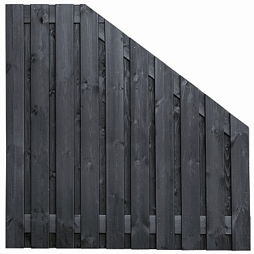 Tuinscherm Stuttgart verloop, zwart gespoten vuren, RVS-geschroefd, 21-planks (19+2) 180x180/90 cm