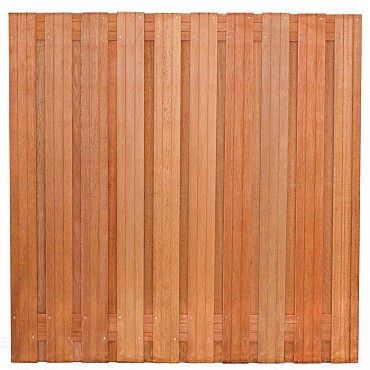 Tuinscherm Dronten, keruing hardhout, RVS-geschroefd, 21-planks (19+2) 180x180 cm