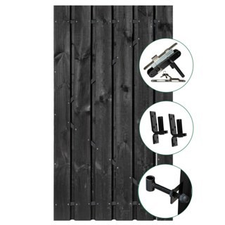 Tuindeur Privacy grenen geïmpregneerd en zwart gespoten met RVS inbouwslotset 90x195 cm