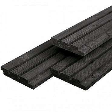 Midden-Europees vuren tripleprofiel, zwart gespoten, gedroogd 2,2x14x400 cm