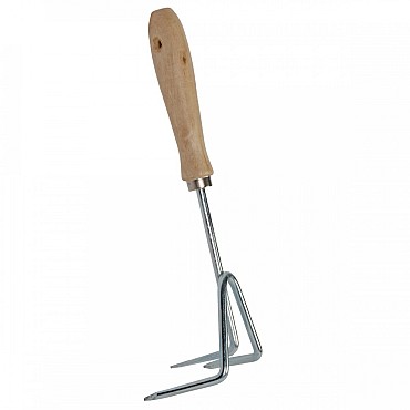 Handkrabbertje - Drietand - Verzinkt staal - Houten handvat