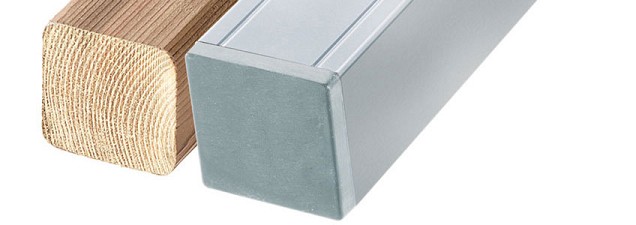 Aluminium paal 9x9x186 cm blank (incl kap en houten kern)