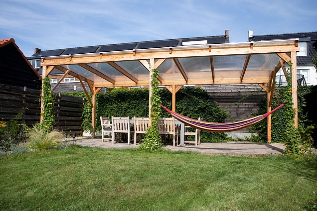 Pext Veranda Douglas - 6060x4000 vrijstaand - staanders 14x14 cm - blank aluminium - polycarbonaat helder