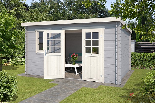 Blokhut Amira 380x275 Platinum Grey-Wit