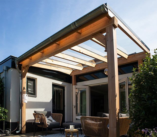Pext Veranda Douglas - 4280x4500 vrijstaand - staanders 18x18 cm - antraciet - gelaagd glas