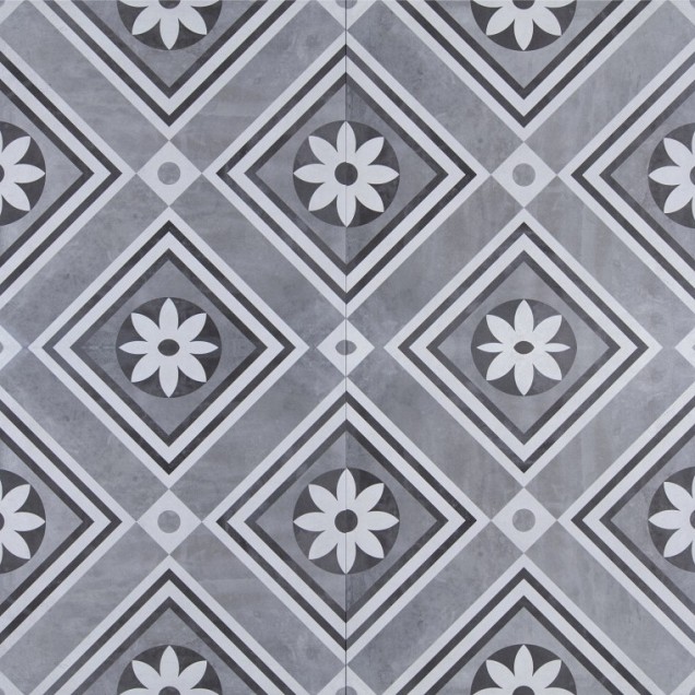 Keramische buitentegel GeoCeramica® 60x60x4 cm Concreet Flower dec