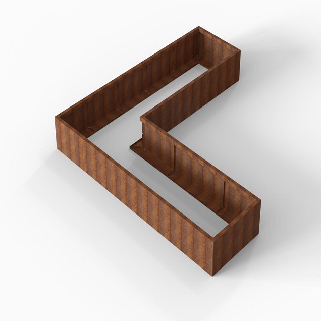Bloembak Module+ L-vorm 90x300x300x42 cm Corten