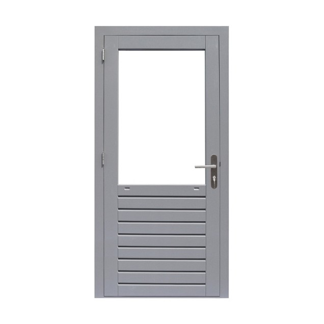 Hardhouten enkele 1-ruits deur Prestige met dubbelglas, rechtsdraaiend, 109x221 cm, grijs gegrond