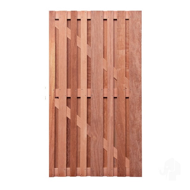 Hardhout FSC tuindeur "stripes" recht 28L 15mm 45x900x1800mm glad / RVS bc