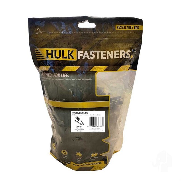 RVS clip Hulk 125 stuks incl. schroeven+bitje zwart