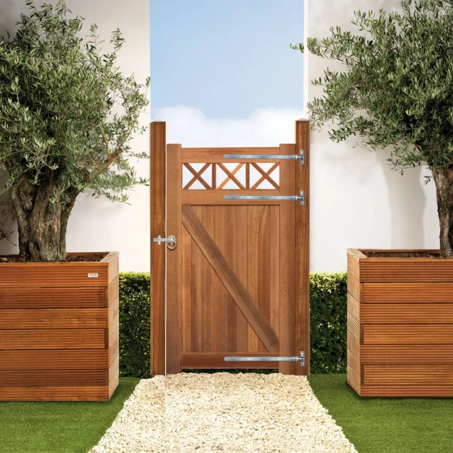 Bangkirai tuindeur "Belmonte" (enkel) 35x1000x1800mm met trellis / incl. beslag bc