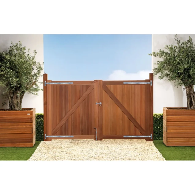 Hardhout steunpiket "Belmonte" (dubbel) 70x95mm (tbv tuinpoort) bc