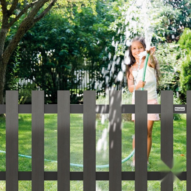 WPC-antraciet FSC tuinhek "Luxe" 9L 10mm met alu-antra liggers 23x1800x800mm RVS bc