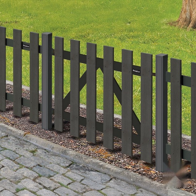 WPC-antraciet FSC tuinpoort "Luxe" met alu-antra liggers 23x1000x800mm incl. beslag (RVS schr) bc