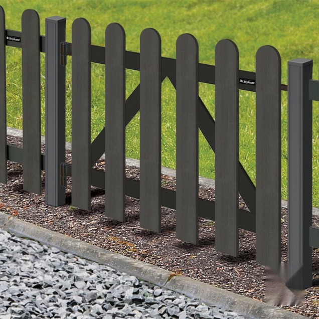 WPC-antraciet FSC tuinpoort "Class" rond alu-antra liggers 23x1000x800mm incl. beslag (RVS schr) bc