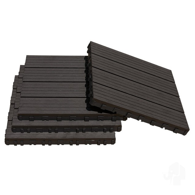 WPC-antraciet FSC tuintegel 4L 11mm click 24x300x300mm groef 4st/set RVS bc