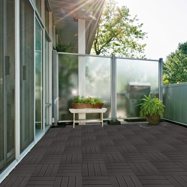 WPC-antraciet FSC tuintegel 4L 11mm click 24x300x300mm groef 4st/set RVS bc