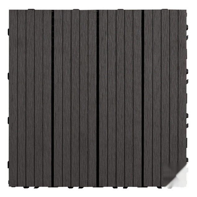 WPC-antraciet FSC tuintegel 4L 11mm click 24x300x300mm groef 4st/set RVS bc