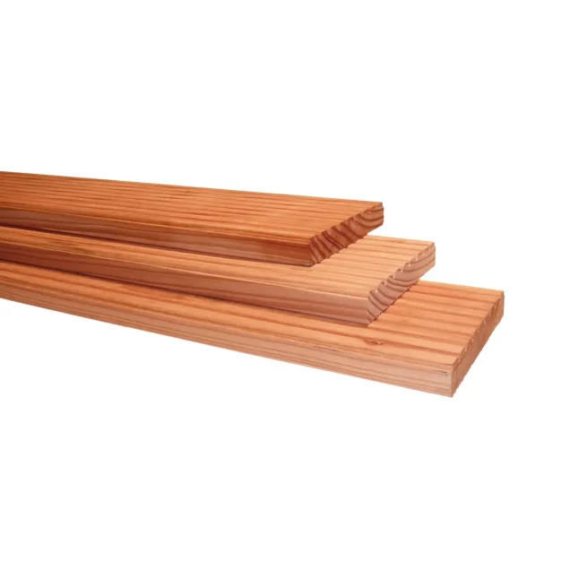 Douglas geprofileerd dekdeel. 1 zijde grof profiel. 1 zijde glad. 2.5x14.5x300 cm onbehandeld