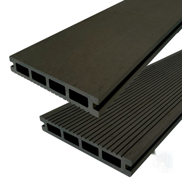 DuoWood vlonderplank Bfl houtcomposiet FSC 25x160x4000mm kleur Antraciet ribbel profiel /vlak