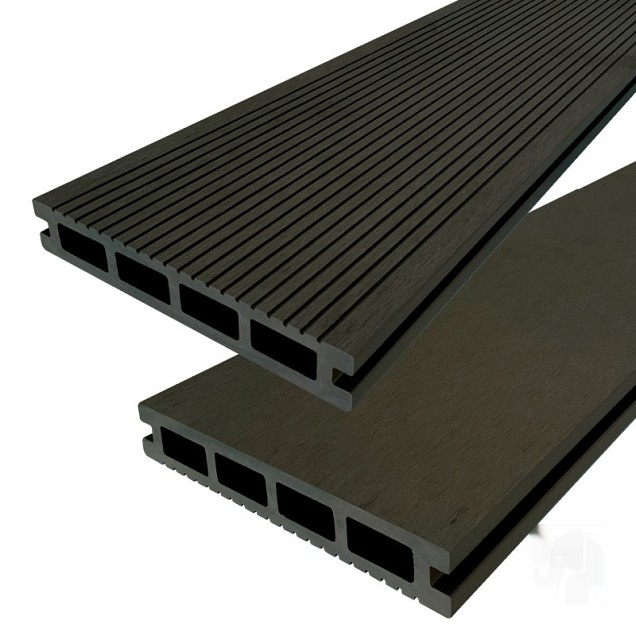 DuoWood vlonderplank Bfl houtcomposiet FSC 25x160x4000mm kleur Antraciet ribbel profiel /vlak