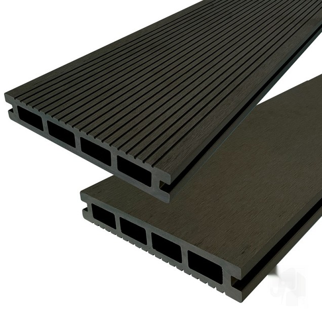 DuoWood vlonderplank Bfl houtcomposiet FSC 25x160x4000mm kleur Antraciet ribbel profiel /vlak