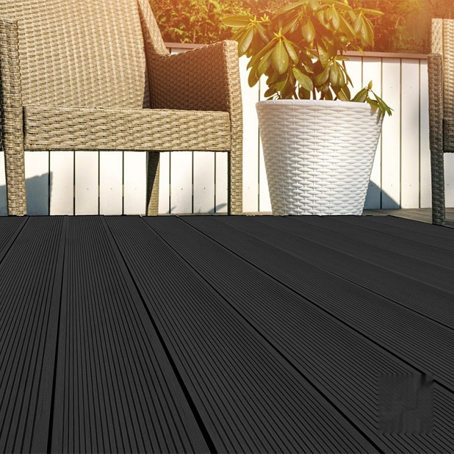 DuoWood vlonderplank Bfl houtcomposiet FSC 25x160x4000mm kleur Antraciet ribbel profiel /vlak