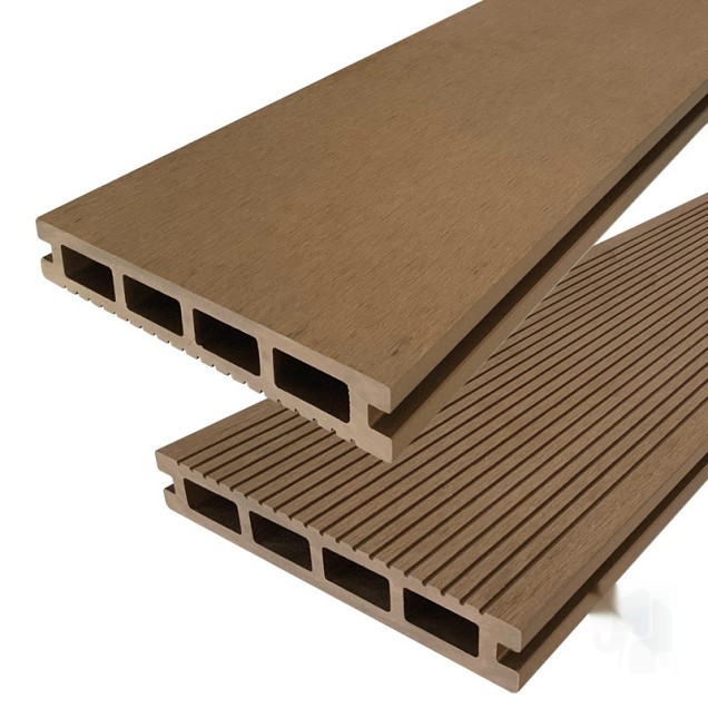 DuoWood vlonderplank Bfl houtcomposiet FSC 25x160x4000mm kleur Teak ribbel profiel /vlak