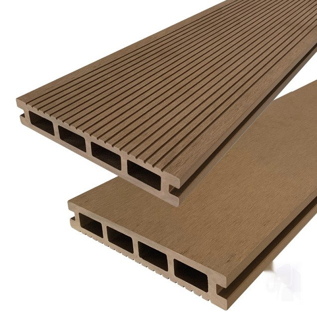 DuoWood vlonderplank Bfl houtcomposiet FSC 25x160x4000mm kleur Teak ribbel profiel /vlak