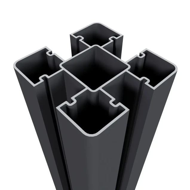 Newtechwood aluminium sleufpaal, met paalkap en paalhouder, 8x8x190 cm, zwart.