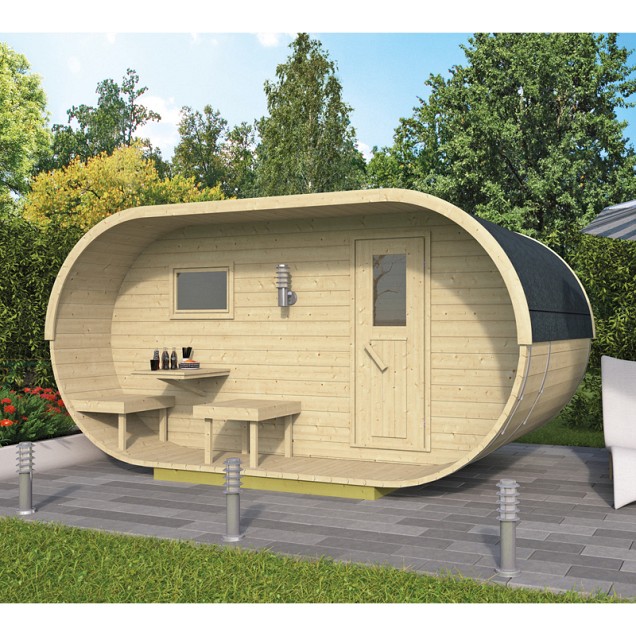 Oval sauna onbehandeld vuren 400x240 cm