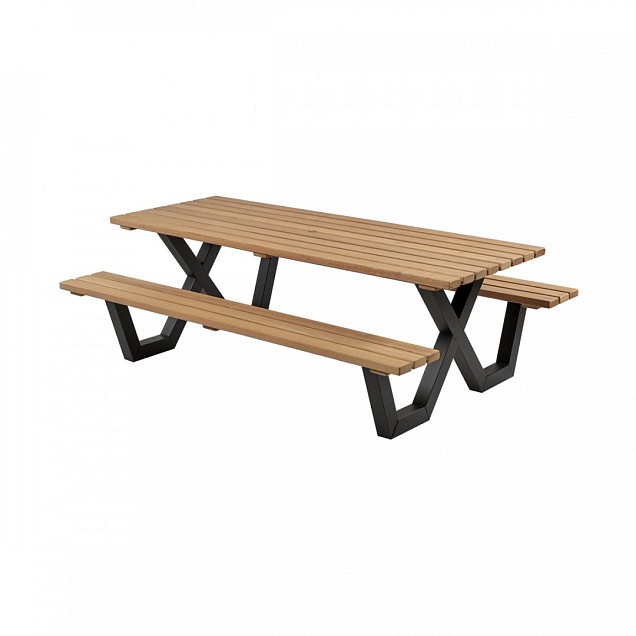 Picknicktafel hardhout, metalen frame, 230x160 cm