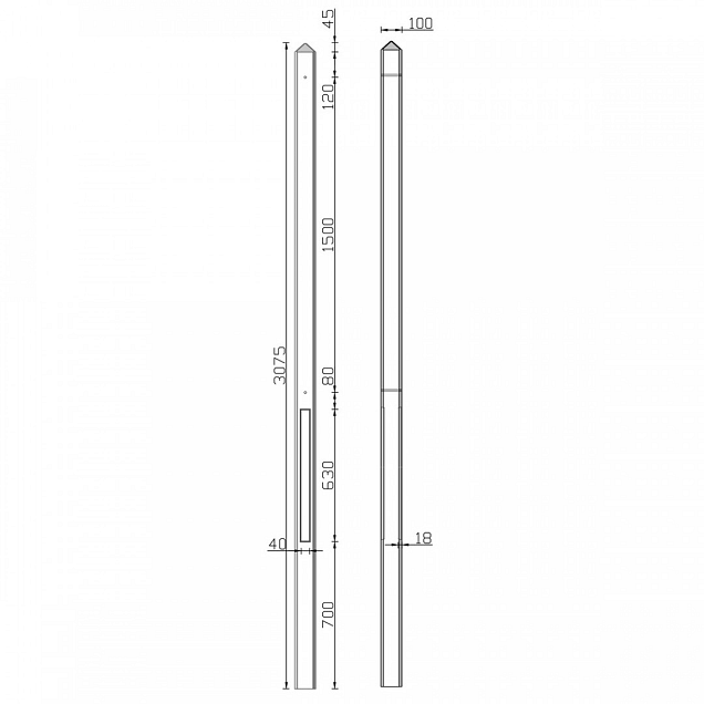 Berton©-paal IJssel antraciet gecoat, diamantkop 10x10x308 cm tussenmodel