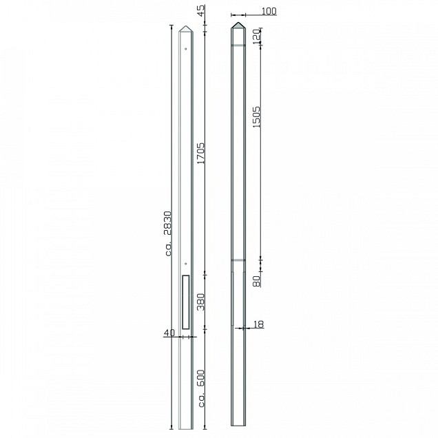 Berton©-paal Amstel lichtgewicht - antraciet, diamantkop 10x10x280 cm T-model