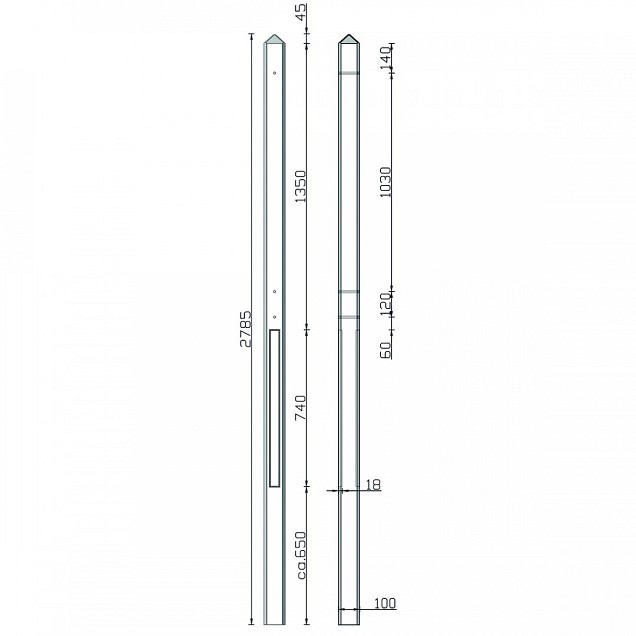 Berton©-motiefpaal Schie antraciet, diamantkop 10x10x280 cm hoekmodel