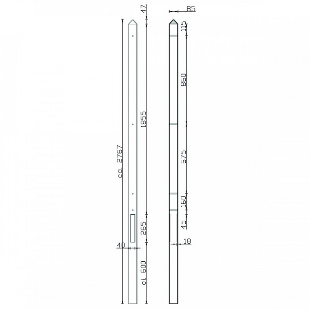 Berton©-paal Schelde antraciet gecoat, diamantkop 8,5x8,5x277 cm tussenmodel