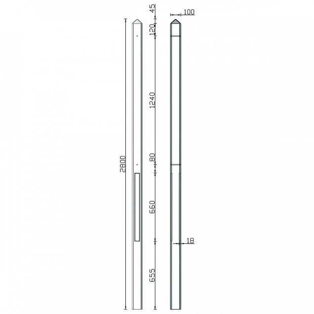 Berton©-paal Geul antraciet gecoat, diamantkop 10x10x280 cm eindmodel