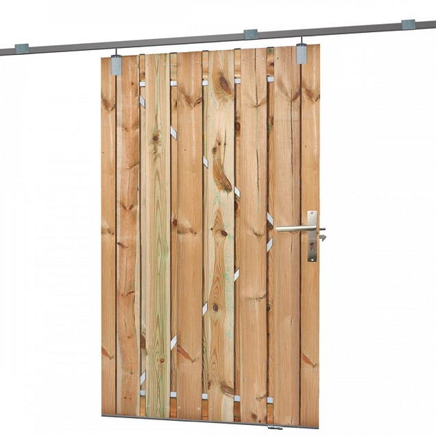 Tuindeur schuifsysteem grenen groen geïmpregneerd H195x130 cm