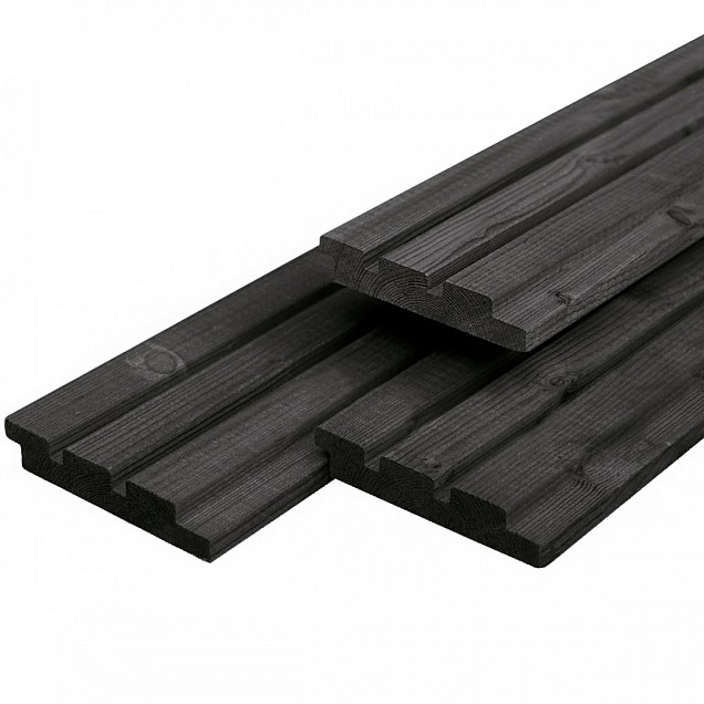 Midden-Europees vuren tripleprofiel, zwart gespoten, gedroogd 2,2x14x300 cm