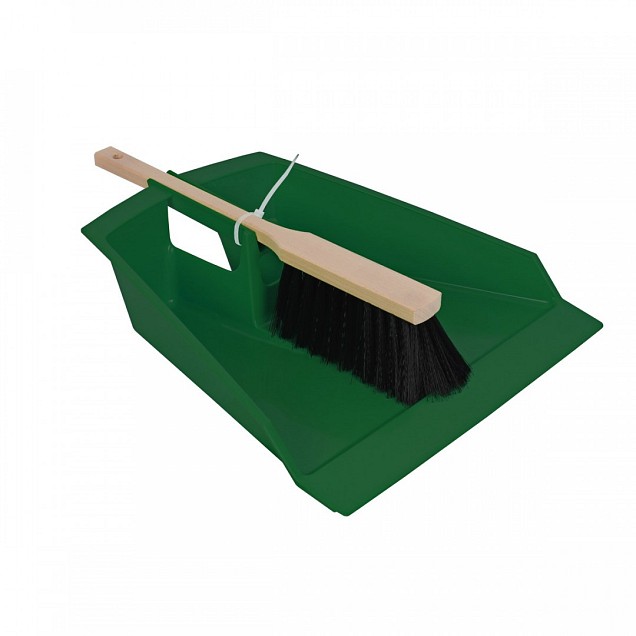 Bladerenblik - Met stoffer - Kunststof - Hout - Donkergroen